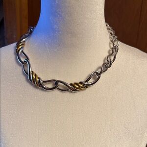 Monet Necklace 18 Inches Silver and Gold Tone Chunky Chain Vintage 1980